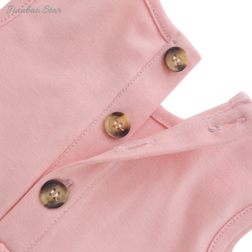 Cor sólida com botão de madeira novo estilo macacão da menina do bebê recém-nascido macacão de verão roupas do bebê onesie