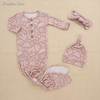 Novo design conjunto de presente do bebê macio bambu elastano algodão bodysuit macacão tecido unisex bebê sono vestido luvas chapéu presente conjunto