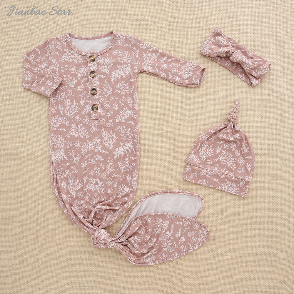 Novo design conjunto de presente do bebê macio bambu elastano algodão bodysuit macacão tecido unisex bebê sono vestido luvas chapéu presente conjunto