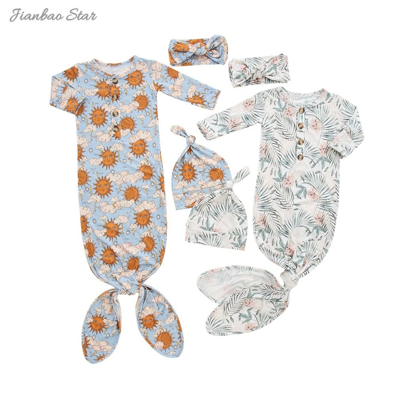 Novo design conjunto de presente do bebê macio bambu elastano algodão bodysuit macacão tecido unisex bebê sono vestido luvas chapéu presente conjunto