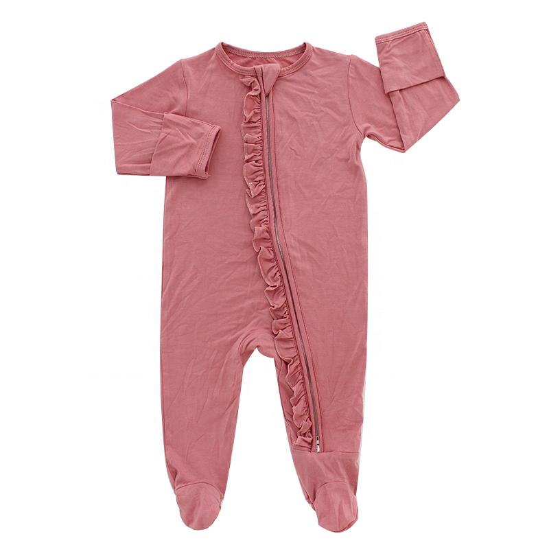 Mangas compridas unissex recém-nascidos meninos e meninas com zíper frontal babados design macacão de bebê roupas de bebê conjunto