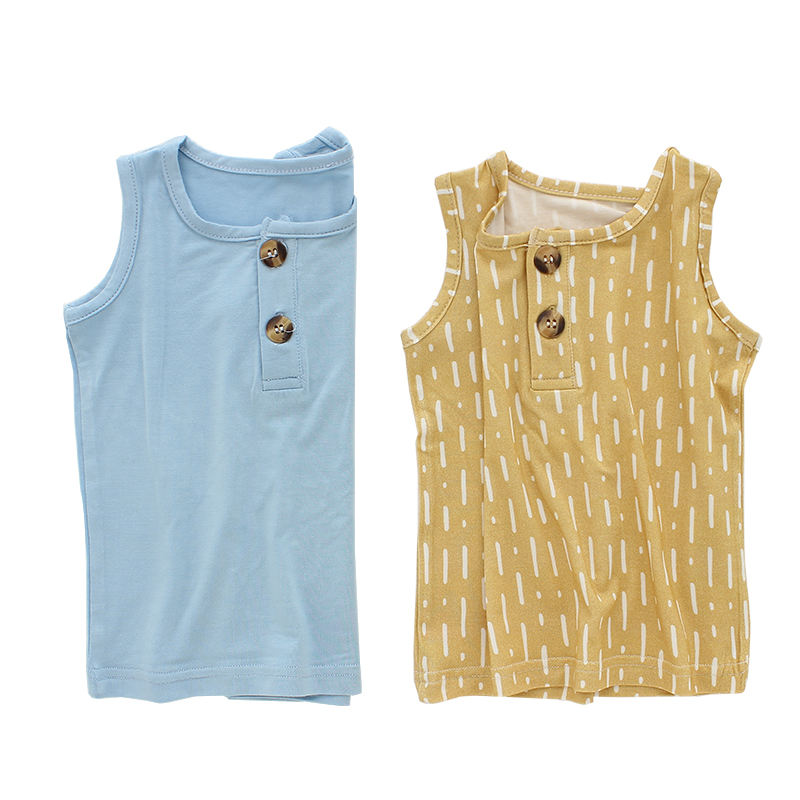 95% bambu malha super macio sem mangas bebê menino e menina camiseta verão cor sólida e padrão oem crianças topos