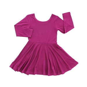 Atacado manga longa vestido de bebê bambu elastano algodão meninas saia outono inverno cor sólida moda casual roupas festa