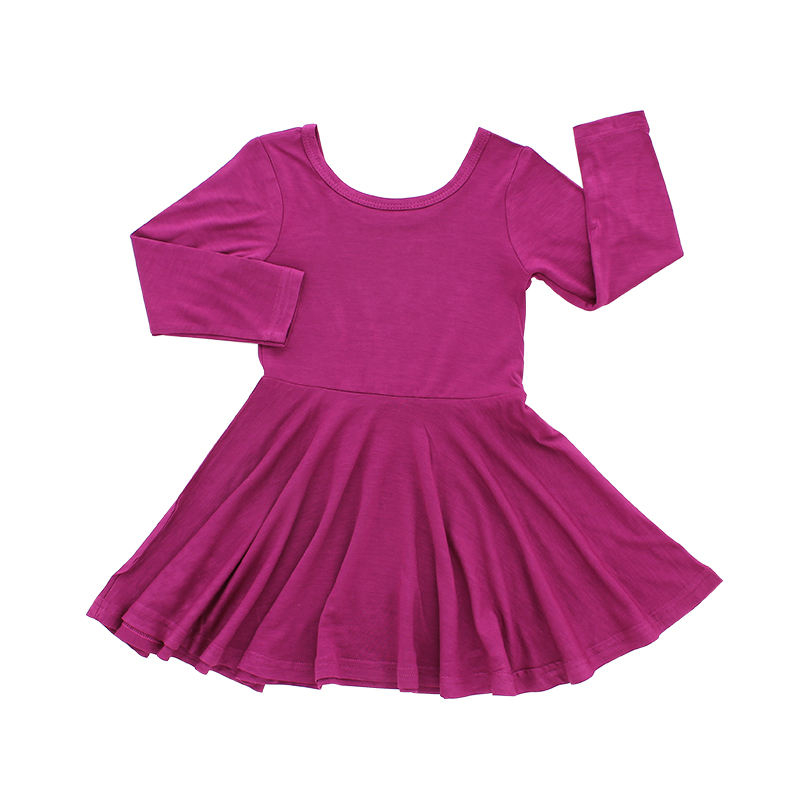 Vestido de bebê de manga longa por atacado bambu spandex algodão meninas saia outono inverno cor sólida moda moda casual roupas