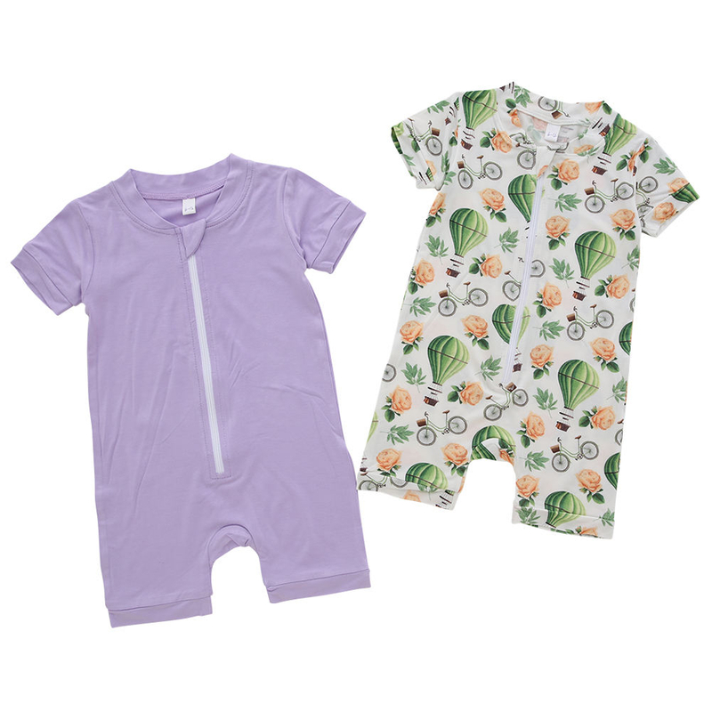 Atacado de algodão de bambu roupas de bebê de malha impressão personalizada cor sólida unissex sleepsuit primavera verão macacão de bebê