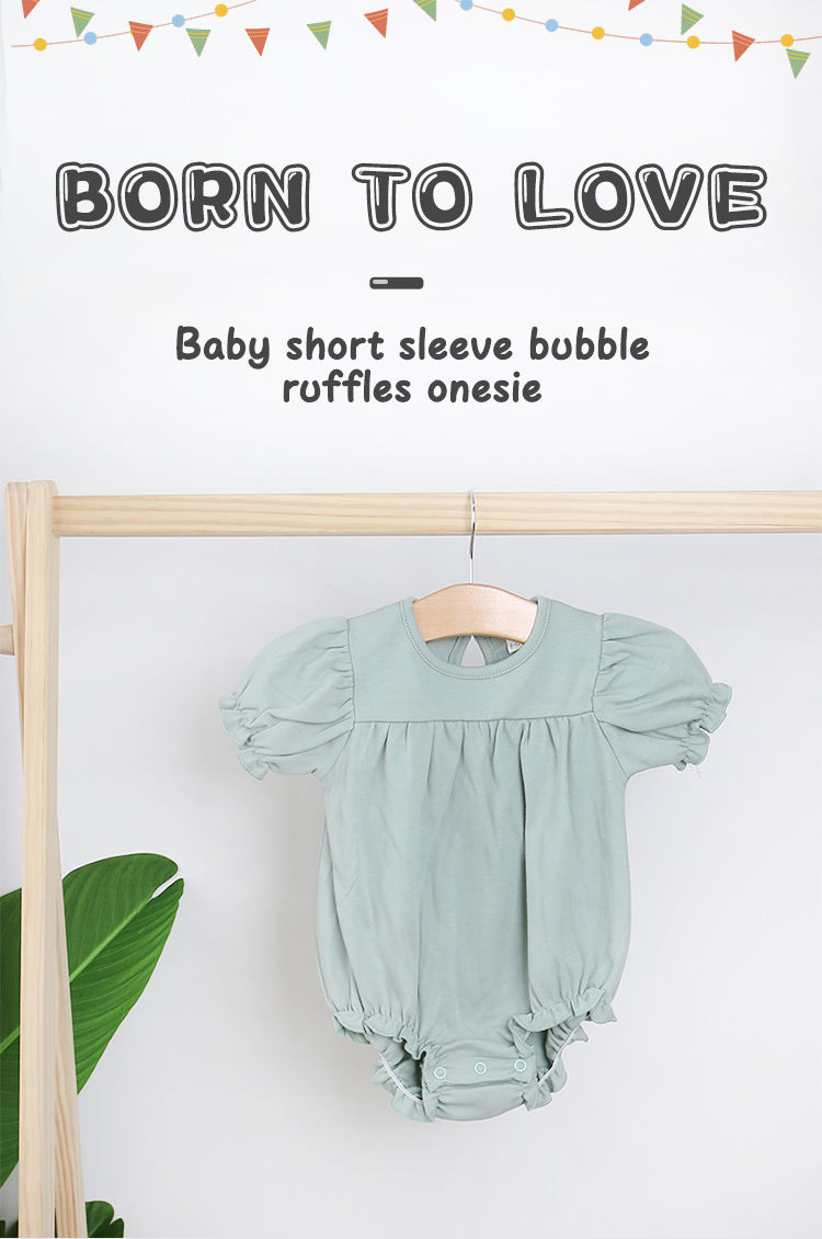 Moda atacado infantil roupas da menina do bebê verão de bambu algodão plissado manga macacão cor sólida vestido bodysuit roupas