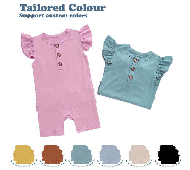 Macacão de bebê de bambu/elastano com babados nas costas, roupas para bebês recém-nascidos, macacão de manga curta com asas