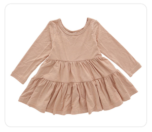 Crianças por atacado vestir roupas casuais roupas de festa adorável vestido de bebê outono de manga longa cor de cor sólida moda menina saia