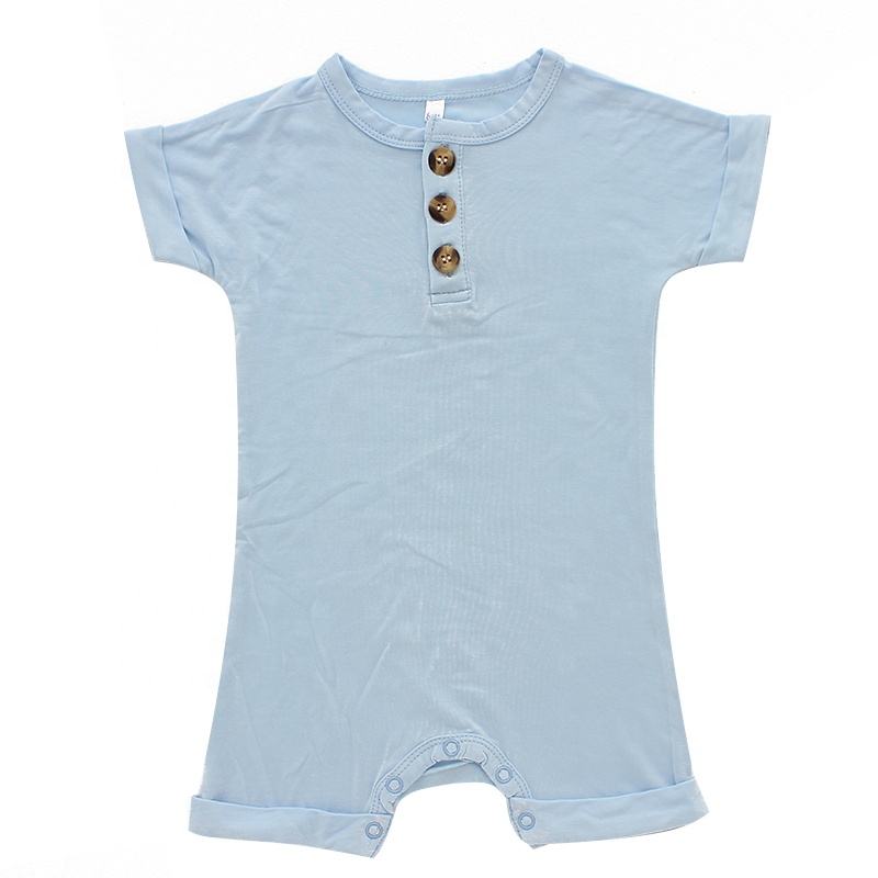 Conjunto de macacão para bebê recém-nascido, manga curta, estilo botão, alta qualidade, 95% bambu e 5% elastano, tecido, macacão de verão para bebês