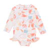 Bebê meninas colorido impresso design macacão de alta qualidade 95% bambu & 5% elastano malha manga longa verão meninas macacão do bebê