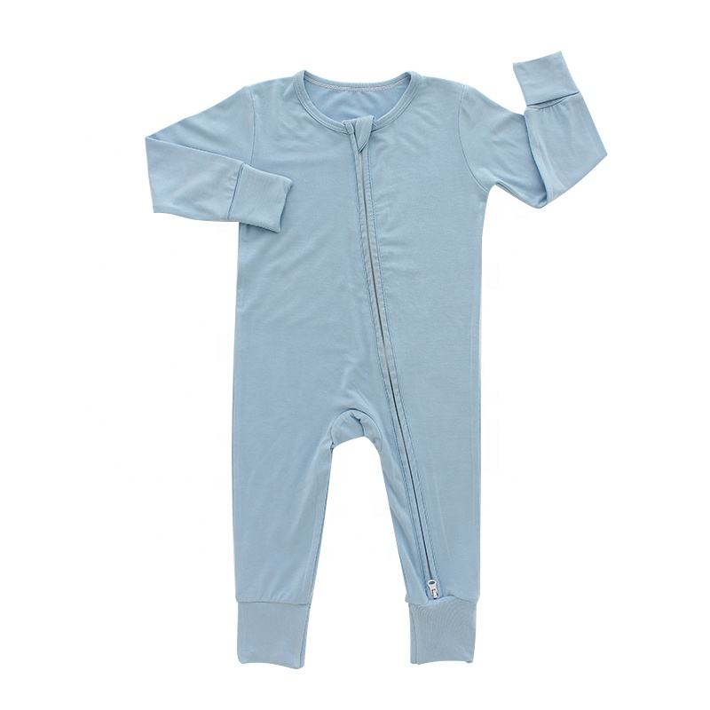 Macacão de bebê de malha de bambu, textura extra macia e confortável, manga longa de inverno com zíper, estilo menino e menina