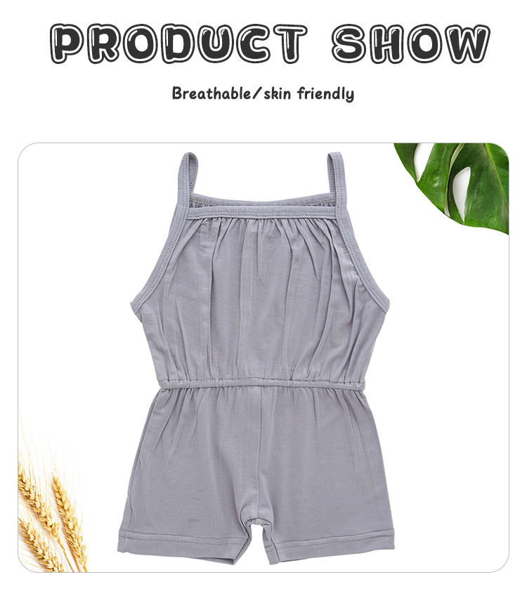 Macacão suspensor para bebês meninas, macacão de malha de bambu e elastano, roupas de verão para bebês e crianças, macacão de cor sólida