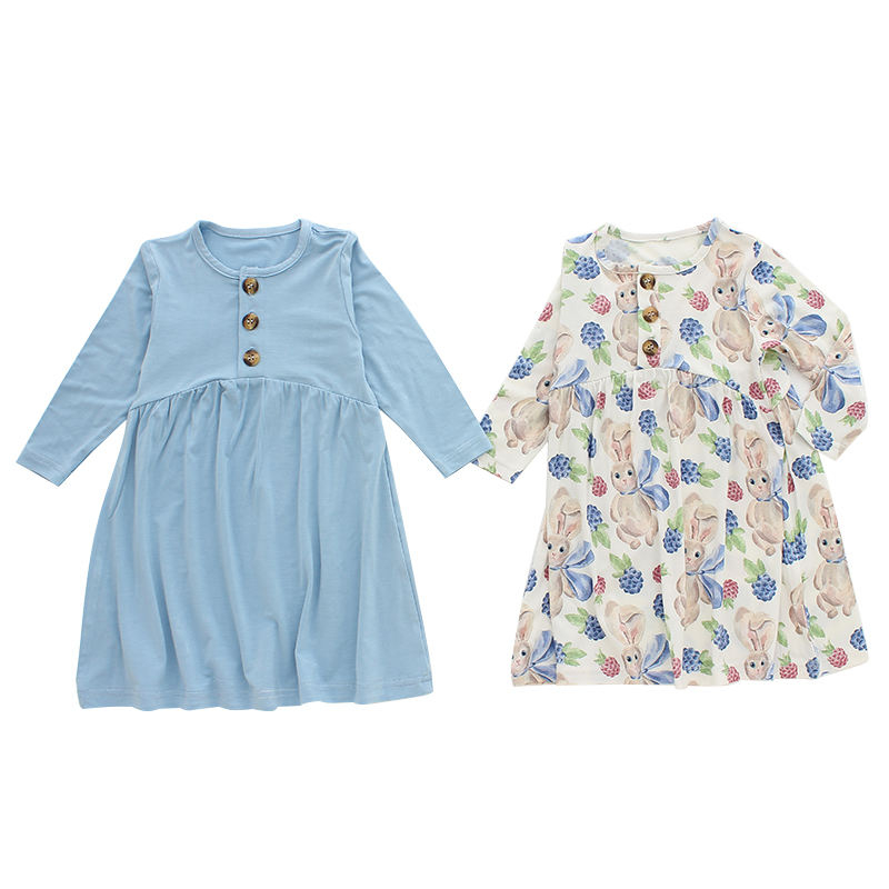Design bonito bebê meninas vestido casual roupas de festa outono manga longa moda bebê menina saia em padrão sólido e colorido