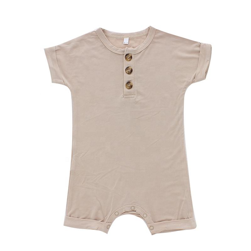 Atacado estilo clássico verão algodão de bambu roupas infantis manga curta suspender lindo macacão de bebê