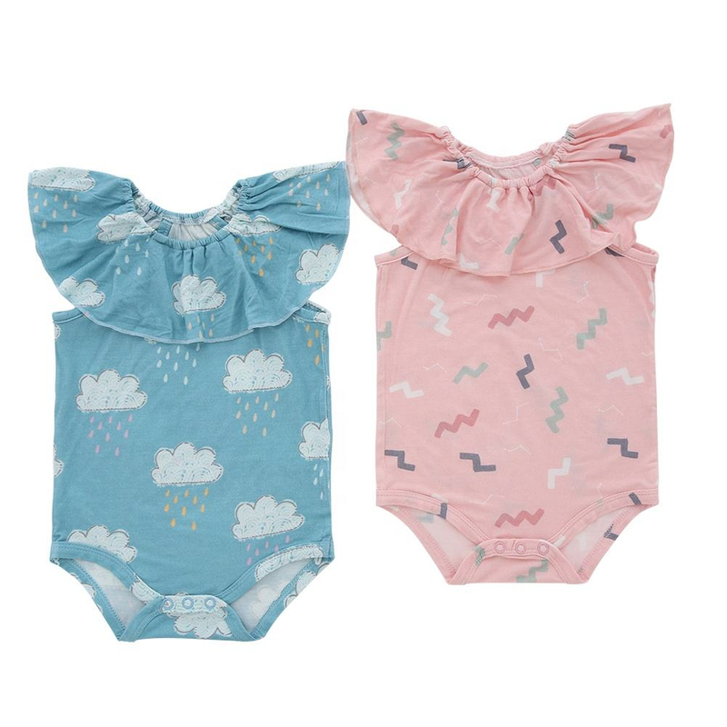 Adorável design plissado manga bebê macacão de algodão de bambu material de malha confortável roupas de bebê unisex verão roupas de bebê