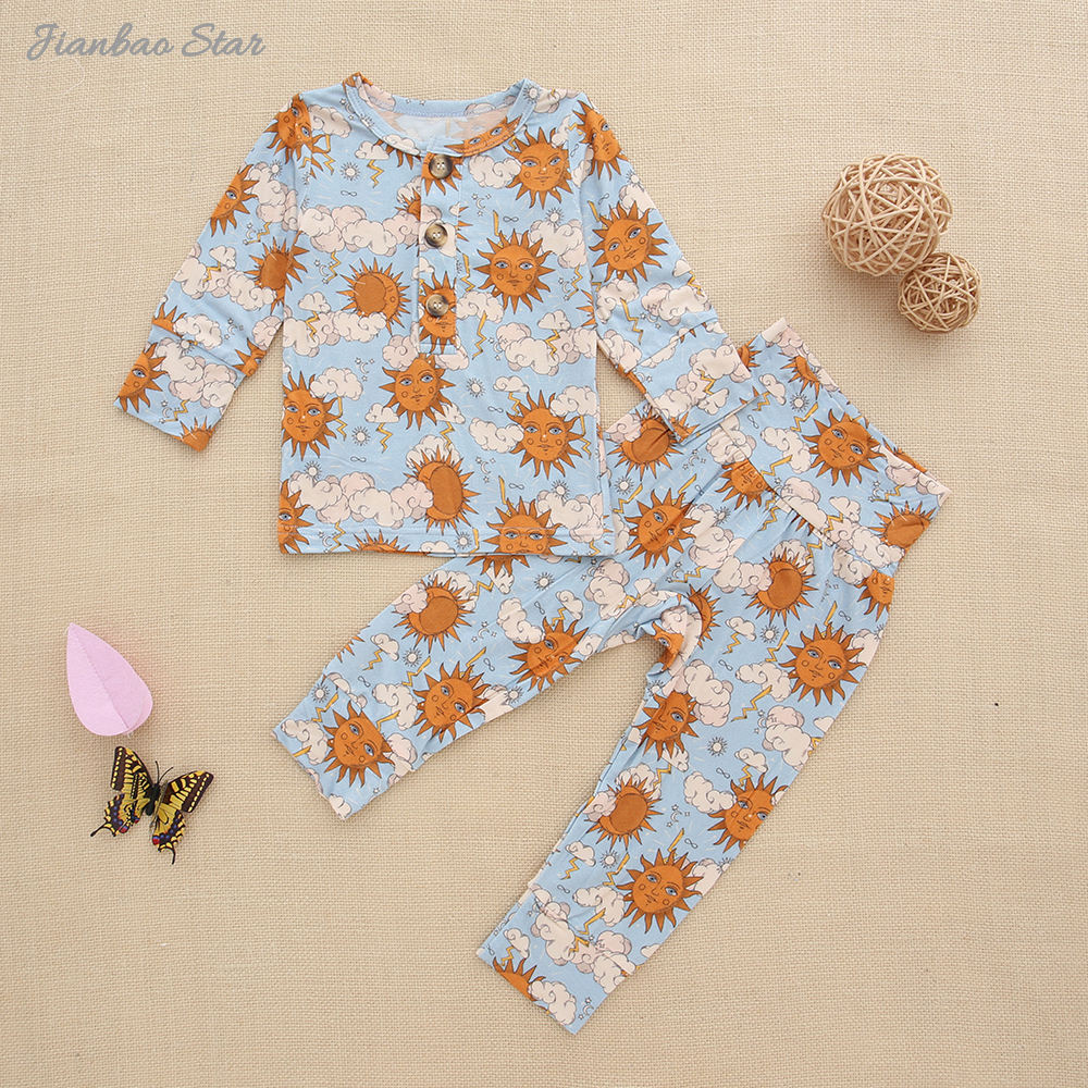 Conjuntos de roupas de bebê de manga comprida de venda quente de algodão de bambu Tecido ecológico 2 peças de pijama casual definido em preço de fábrica Conjuntos de roupas de bebê menina