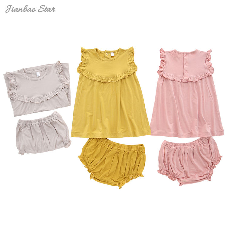 Novo lançamento roupas de bebê sem mangas tops e shorts bebê e crianças meninas verão conjunto de roupas de malha de bambu