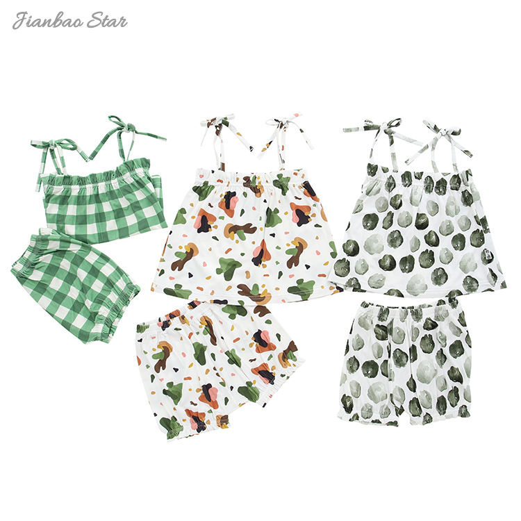 Conjuntos de pijamas para bebês recém-nascidos Quantidade OEM Verão Tops de malha Roupas para meninas 2 peças Conjuntos de roupas para bebês