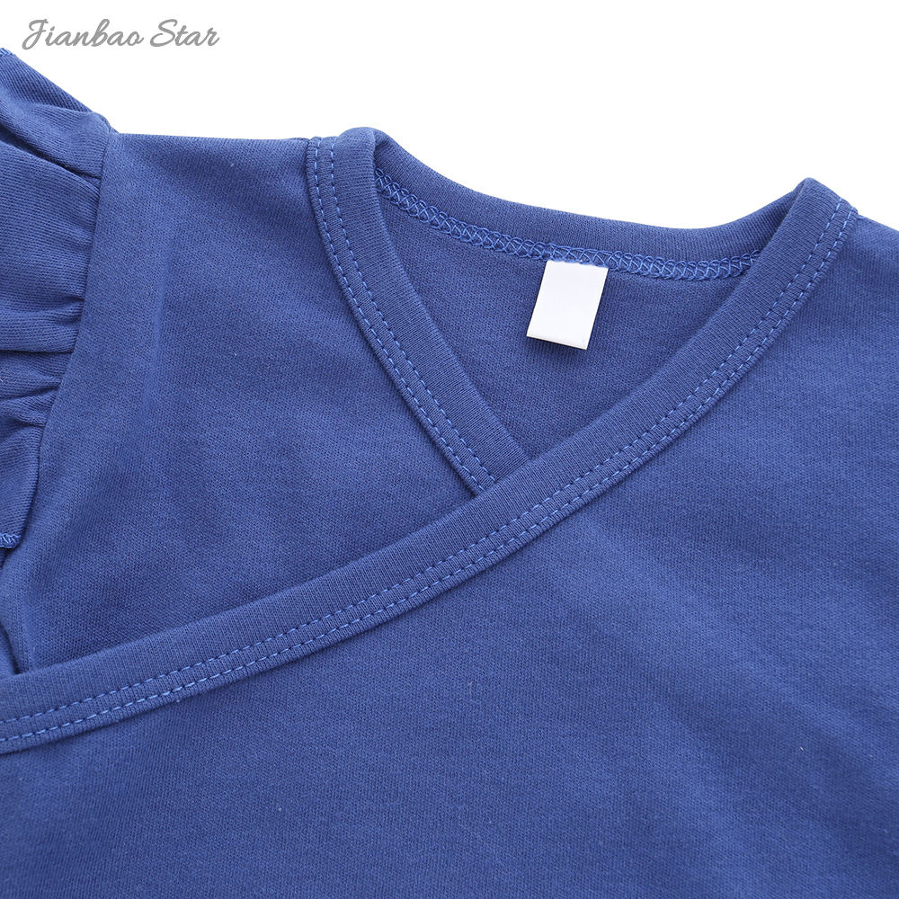 Boutique design de inverno estilo babado com botão de pressão 100% algodão recém-nascido bebê menina macacão conjunto macacão