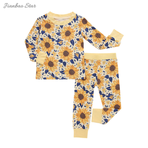 Nova impressão do bebê meninos menina ternos conjunto de bambu macio pijamas do bebê conjunto eco amigável 2 pçs manga longa casual conjunto de roupas do bebê