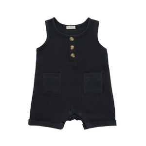 Confortável bambu malha sem mangas verão unisex botão de madeira abertura bebê menino macacão conjunto macacão
