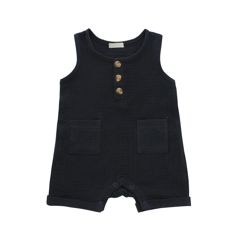 Confortável bambu malha sem mangas verão unisex botão de madeira abertura bebê menino macacão conjunto macacão