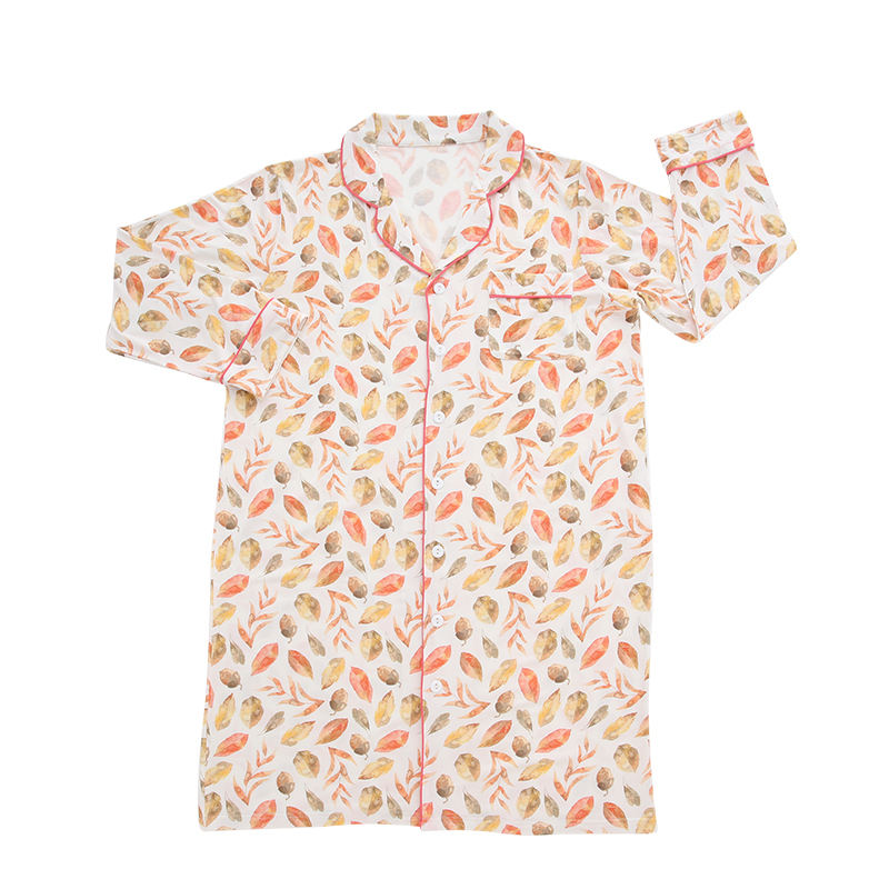 Pijama mãe de manga comprida em botão de viscose de bambu de alta qualidade, vestido feminino macio para dormir