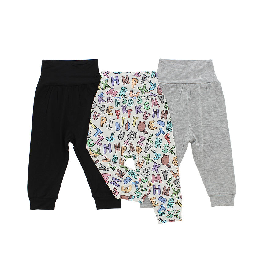 Calças compridas unissex para bebês, meninos e meninas de 0 a 6 anos, roupas de outono 95% bambu e 5% elastano, malha oem impressa, calças infantis por atacado