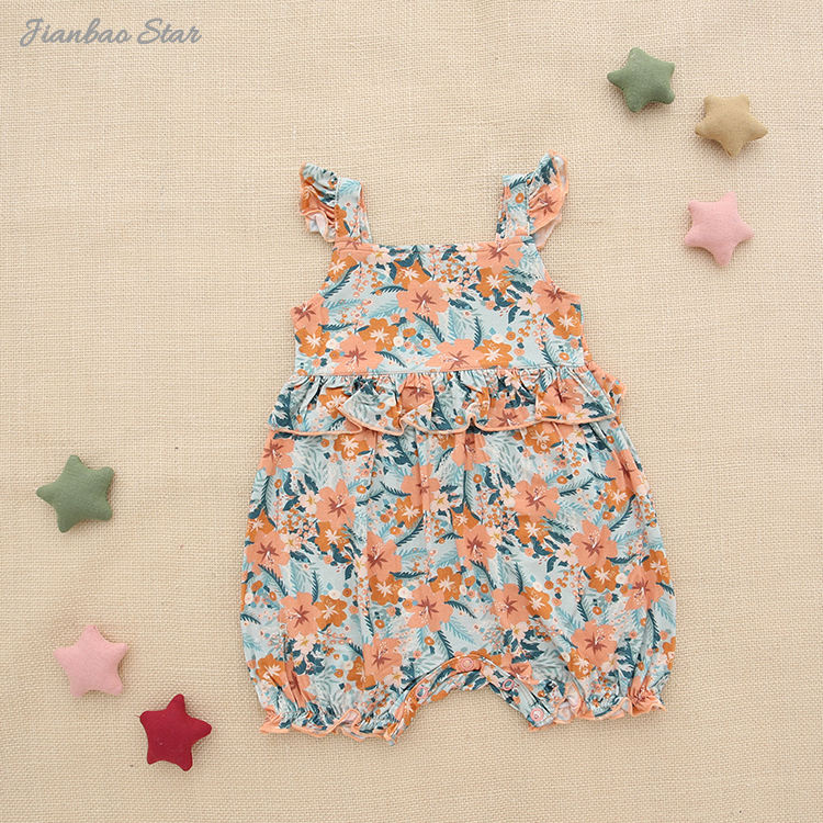 Novo lançamento plissado sem mangas macacão de bebê primavera verão incrível corte e estilo doce tecido de algodão de bambu roupas de meninas do bebê