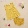 Conjunto de pijamas com babados de manga curta com Bloomer, roupas estilo casual de verão, tecido de algodão de bambu, 2 peças, conjunto de roupas para bebês meninas