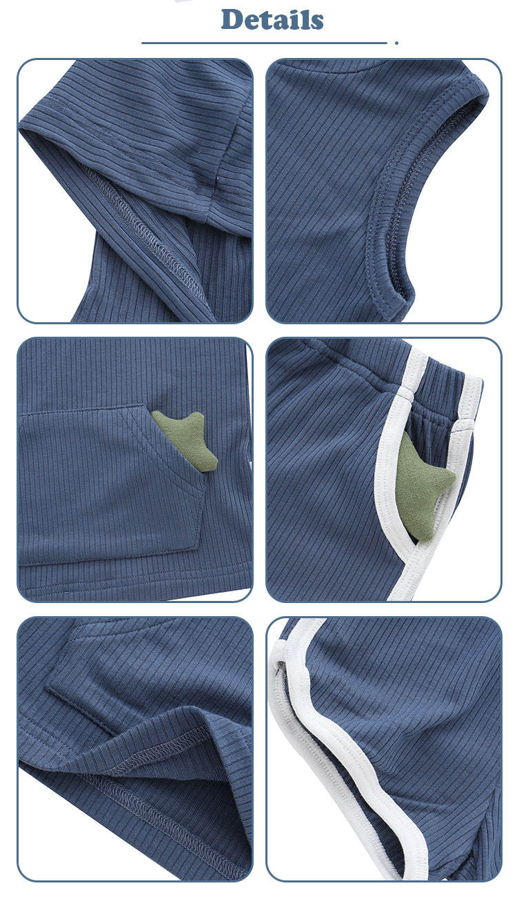 Venda superior de alta qualidade confortável 100% algodão verão casual sem mangas com chapéu e bolso terno conjunto unisex roupas bebê