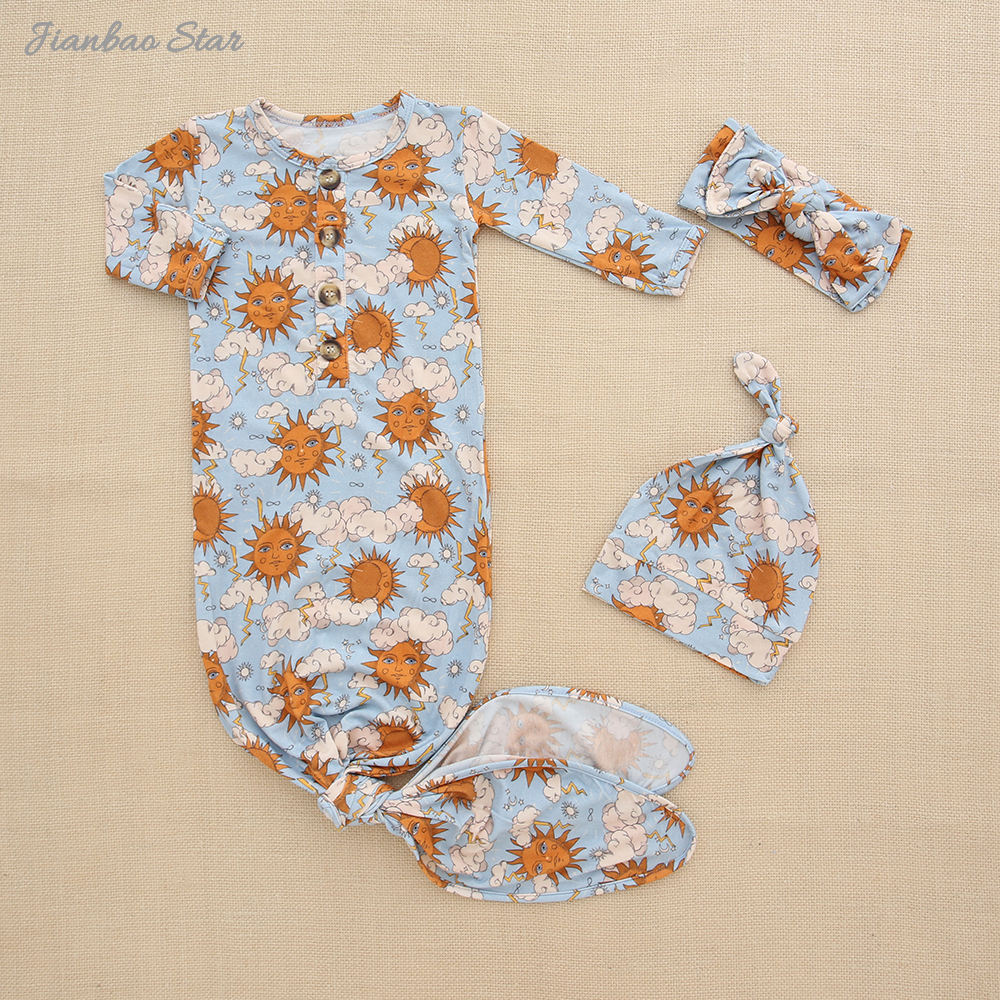 Novo design conjunto de presente do bebê macio bambu elastano algodão bodysuit macacão tecido unisex bebê sono vestido luvas chapéu presente conjunto