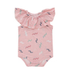Doce estilo sem mangas bebê meninas macacão verão babado gola redonda terno do bebê roupas de fibra de bambu e elastano
