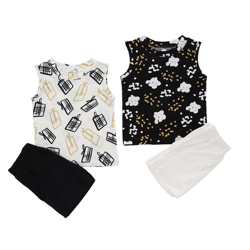 Conjunto de pijama de bebê com design clássico, sem mangas, roupa de dormir, bambu, elastano, algodão, unissex, verão, duas peças