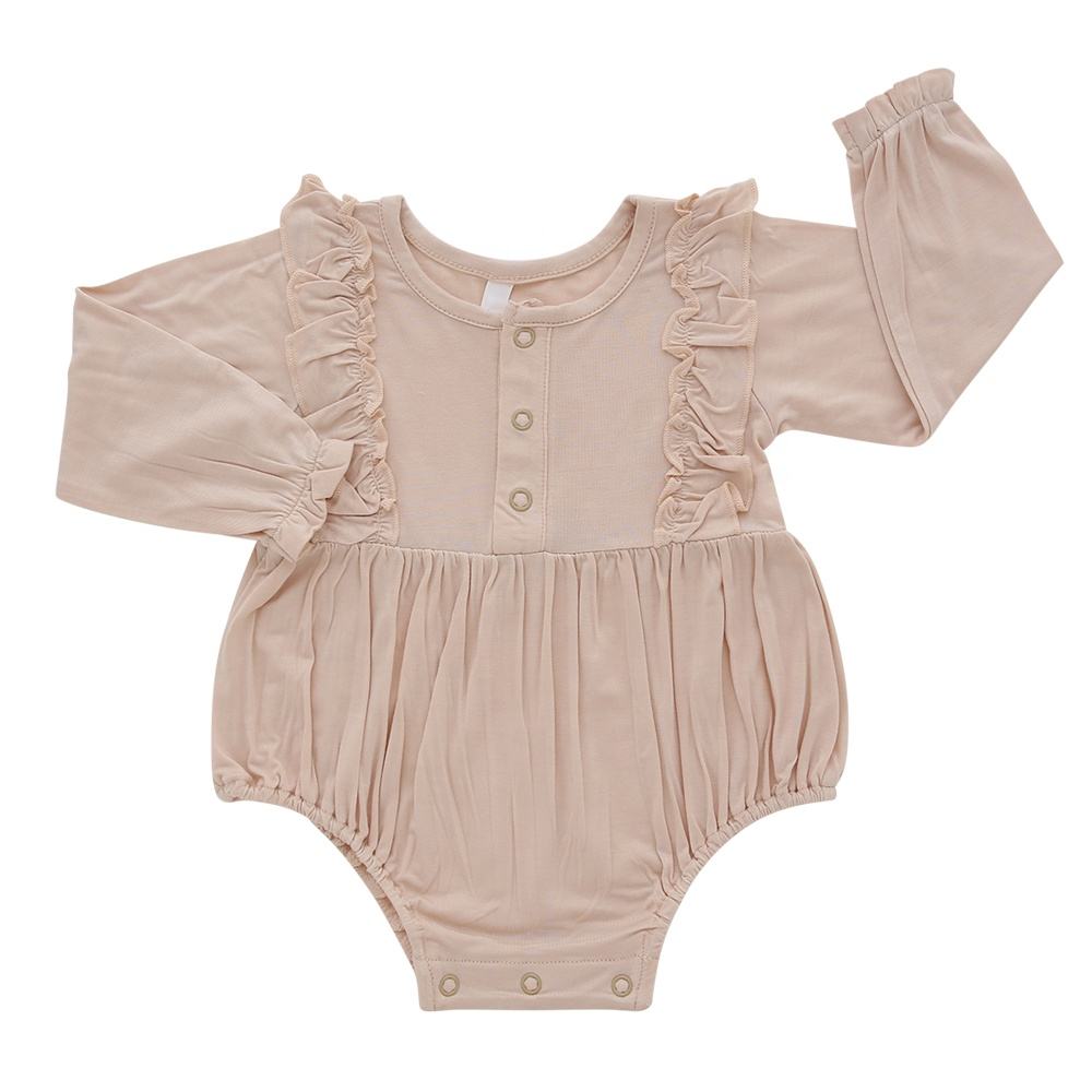 Adorável bebê meninas babados macacão atacado personalizado bebê velo roupas outono algodão de bambu macio crianças macacão