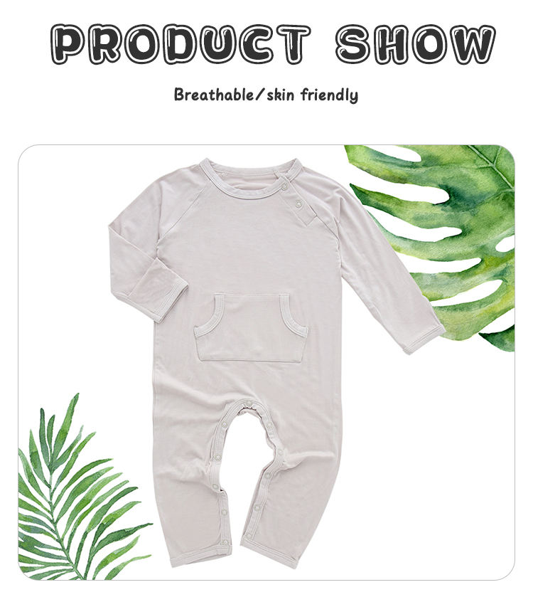 Bebê criança outono macacão manga longa com bolso e botão de pressão design macacão de bebê de cor sólida