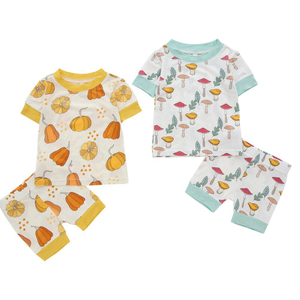 Novo design atacado conjunto de pijamas de bebê manga curta roupa de dormir bambu elastano algodão unissex outono roupas de duas peças