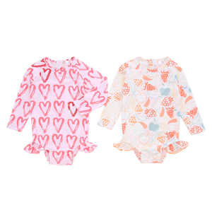 Bebê meninas colorido impresso design macacão de alta qualidade 95% bambu & 5% elastano malha manga longa verão meninas macacão do bebê