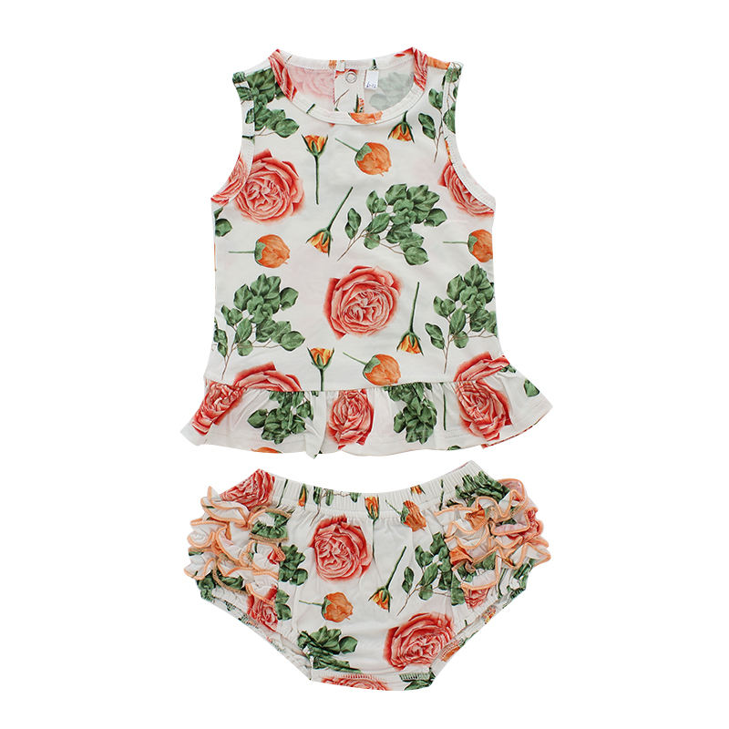 Conjunto de pijamas de bebê direto da fábrica, sem mangas, roupa de dormir, bambu, elastano, algodão, unissex, verão, roupas de duas peças