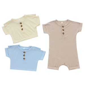 Conjunto de macacão para bebê recém-nascido, manga curta, estilo botão, alta qualidade, 95% bambu e 5% elastano, tecido, macacão de verão para bebês