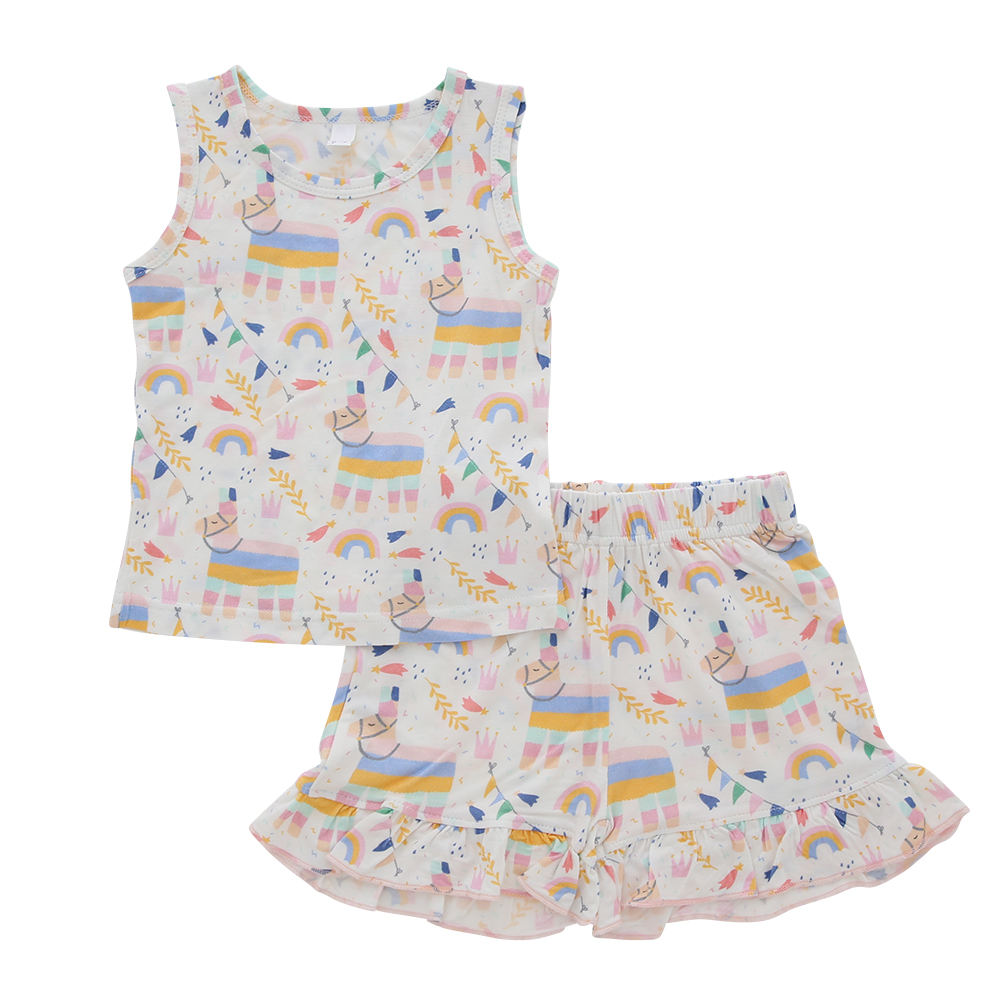 Venda quente atacado personalizado 100% algodão tecido de bambu respirável conjunto de roupas verão unisex sem mangas terno do bebê