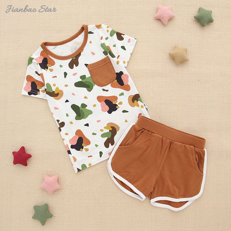 Roupas de bebê com estampa personalizada, manga curta, bolso infantil, roupas de bebê, 2 peças, conjuntos de roupas de bebê