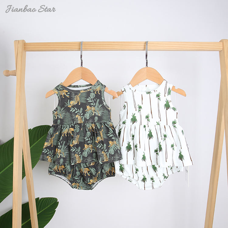 Venda superior novo design moda casual 100% algodão confortável sem mangas adorável conjuntos de roupas de bebê macacão de bebê