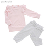 Conjunto de roupas para bebês meninas e crianças estilo inverno manga comprida com babados