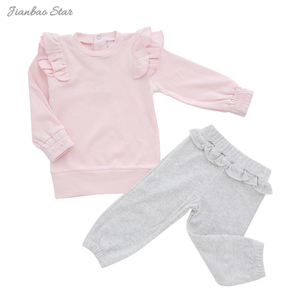 Conjunto de roupas para bebês meninas e crianças estilo inverno manga comprida com babados