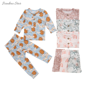 Novo conjunto de pijamas de bebê por atacado manga longa roupa de dormir bambu viscose elastano algodão unissex outono inverno roupas de duas peças