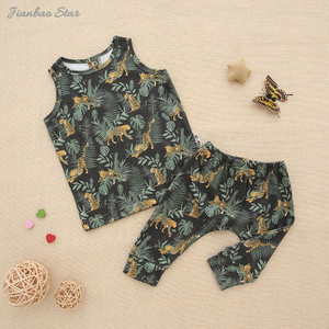 Nova chegada moda padrão venda quente de alta qualidade confortável estilo verão sem mangas unisex conjuntos roupas bebê