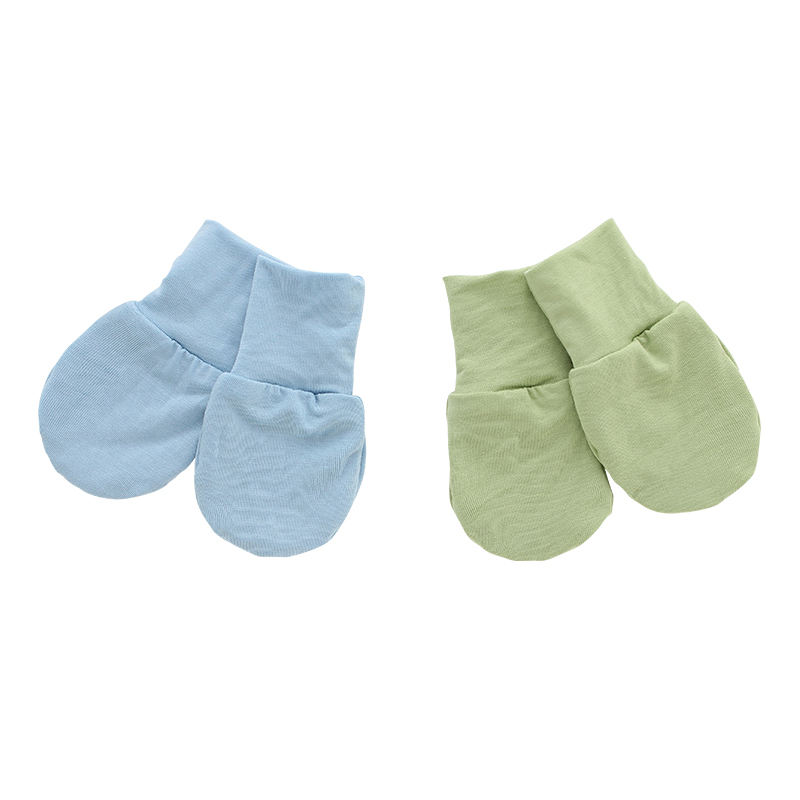 Tecido de bambu impresso e cor sólida estilo super macio conjunto de luvas para bebês recém-nascidos
