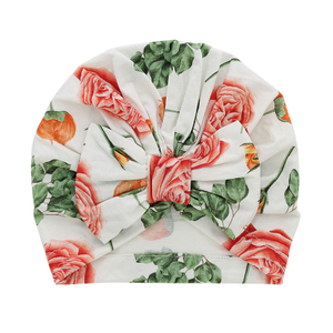 Adorável chapéus de bebê tecido de bambu doce flora padrão muçulmano decoração facial acessórios personalizados conjunto de macacão de bebê