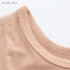 Tecido de bambu cor lisa sem mangas mangas curtas e mangas compridas Uma série de bebês meninas vestido infantil estilo babado
